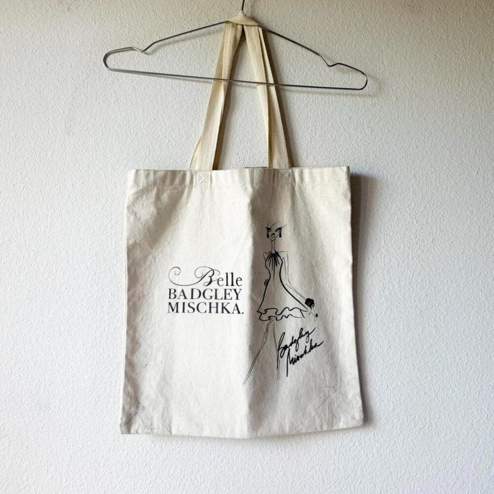 Badgley Mischka designer beige canvas tote bag